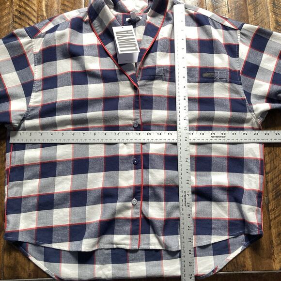 Lunya Pajama Top Buffalo Check Cotton Modal Brushed Flannel Shawl Collar Medium - Picture 12 of 14